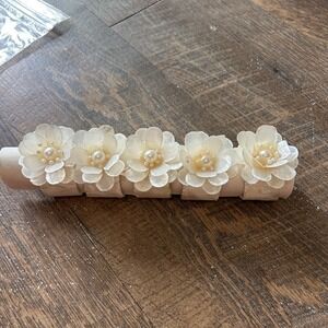 Vintage Capiz Shell Flower Napkin Rings Faux Pearl Center Cream Set of 5 Floral